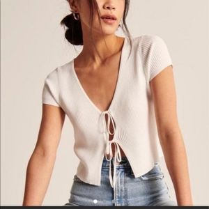 COPY - Short Sleeve White Tie Front Cardigan